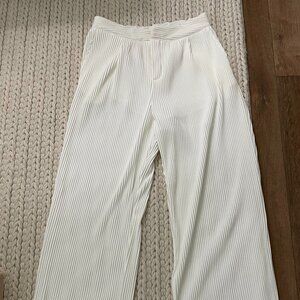 White Pleated Wide Leg Beach Pants